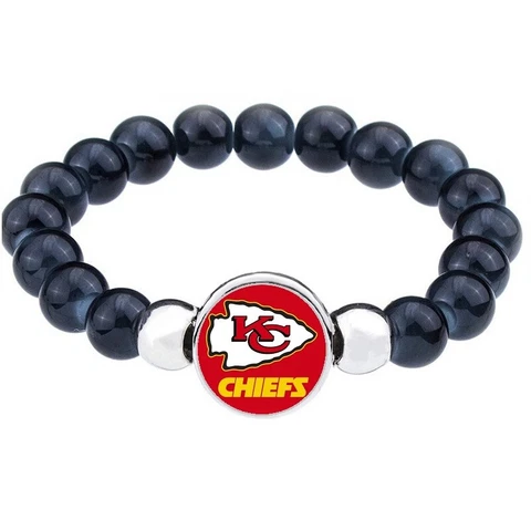 Special Kansas City Chiefs Women's Mens Black Beaded Link Bracelet w Gift Pkg D1 Cover