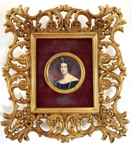 Victorian Wall Art Portrait of a Lady Picture Ornate Gold Frame 10" x 9" - Picture 1 of 6