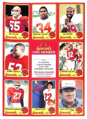 1985 Topps USFL New Jersey Generals Uncut Team Set Sheet Walker Flutie NMT-MT - Image 1 of 2