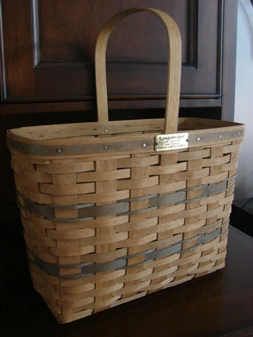Original Longaberger 1987 Large JW Bread & Milk Basket w Brass Plate Cover