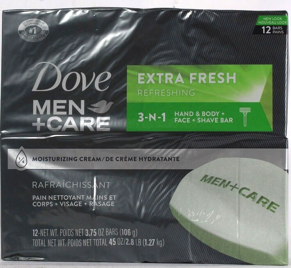 2 Pack Dove Men Care Moisturizing Beauty Bar Soap Extra Fresh 3.75 oz 12 Ct