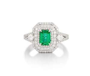 Art Deco Emerald Lab Created Diamond Sterling Silver Engagement Ring For Women
