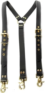 Hulara Full Grain Buff Leather Suspenders For Men Women Cowhide Leather Biker