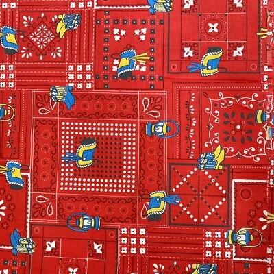 Vintage Red Paisley Western Cowgirl Bandana Cotton Quilting Fabric 44x35 - Image 1 of 3