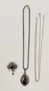 4x Silber 835 Halskette u. Brosche Granat Perle Antik 925 Anhänger Hämatit Kette - Bild 1 von 22