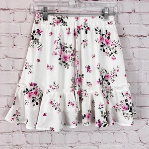 Mi Ami Floral Ruffle Skirt Elastic Waist White Pink Girls Size 14 - Picture 1 of 3