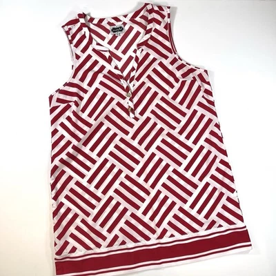 Blusa Mudpie Mujer Roja Blanca Estampada Sin Mangas Botones Dorados Pequeña Foto 1 de 4