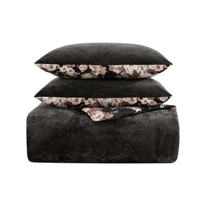 Betsey Johnson BJ Solid 3-teiliges schwarzes Samt Full/Queen Bettdecken-Set - Bild 1 von 7
