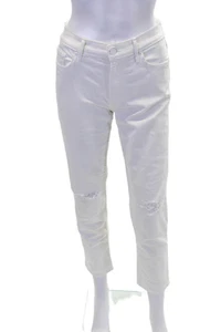 Mother Womens Cotton Distressed Mid-Rise Zip Tapered Jeans White Size 26 - Picture 1 of 7