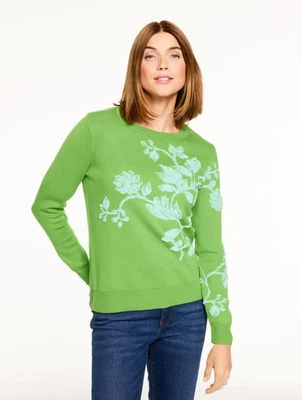 Crewneck Pullover - Placed Floral at Talbots NWT $129, color GREEN FERN MULTI - Image 1 of 2