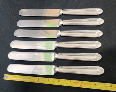 👌LOT OF 6 ANTIQUE 1910 SHERATON SILVERPLATED OLD FRENCH SOLID PLACE KNIVES 🍽 - Image 1 of 4