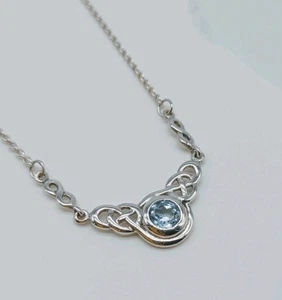 VINTAGE STERLING SILVER KIT HEATH BLUE TOPAZ CELTIC NECKLACE - Picture 1 of 9