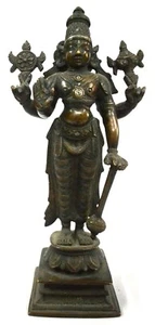 Bronze Lord Vishnu Statue Vintage Indian Hindu Traditional God Figurine Idol - Picture 1 of 10