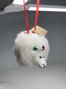 Christmas Ornament Handmade Wool Sheep w/ Red and Green Bells New - Picture 1 of 6