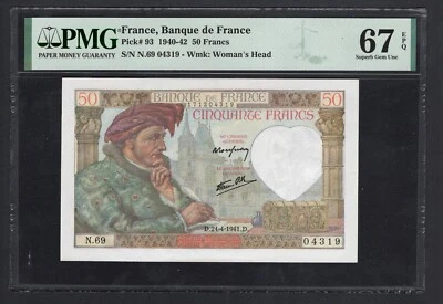 France 50 Francs 24-04-1941 P93 Uncirculated Graded 67 - Image 1 of 2