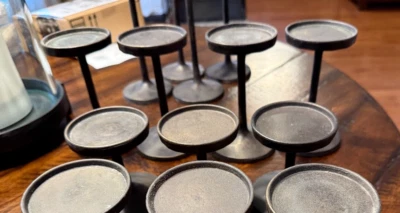 LN 6” H Medium Pottery Barn Bronze Rustic Candlestick | Holds 3” Pillar Candle - Image 1 of 4