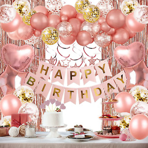 Rose Gold Birthday Party Decorations, Happy Birthday Banner, Rose Gold Fringe Cu