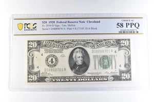 1928 $20 Cleveland OH FRN Fr#2050-D Choice AU 58 PPQ PCGS *6056 - Picture 1 of 3