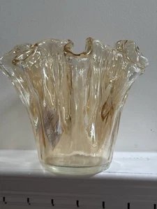 Tammaro MURANO Amber Handkerchief Ruffled Edge Hand Blown Glass Vase 8.75” Tall - Picture 1 of 21