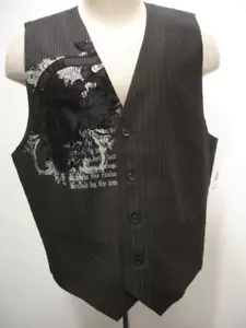 Men's XL Macy's SQ Black Pinstripe Waistcoat Vest Graphic Velvet Print 3-Pc Suit - Picture 1 of 16