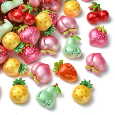 60x Cabujones de resina fruta fresa melocotón cereza para decoración de joyas hágalo usted mismo Foto 1 de 4