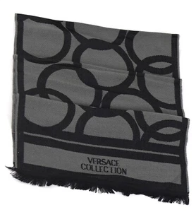 Versace Collection Men's Geometric Pattern Wool/Acrylic Scarf Black/Grey - Picture 1 of 2