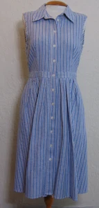 Jones & Co Sleeveless Button Front Dress 6 Blue Stripe 100% Cotton - Picture 1 of 5