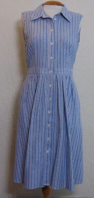 Платье Jones & Co без рукавов на пуговицах спереди 6 синяя полоса 100% хлопок - Изображение 1 из 4
