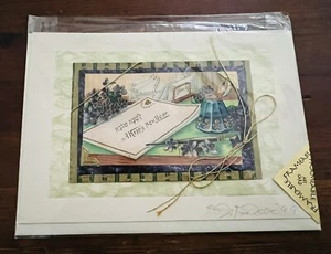 DOS MUJERES San Francisco Hecho a Mano en Blanco Enmarcable Tarjeta de Arte FELIZ AÑO NUEVO - Imagen 1 de 10