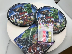Avengers Happy Birthday Plates, Napkins & Candles Party Supplies Serves 16 - Picture 1 of 7