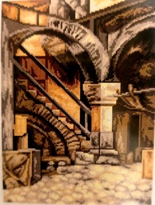 QUADRO CANOVACCIO MEZZO PUNTO PICCOLO DA RICAMARE 30x40 "INTERNO DELLA TAVERNA" - Foto 1 di 1