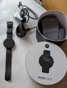 Motorola Moto 360 1. generacji Smart Watch 316L Czarny skórzany pasek - Zdjęcie 1 z 10