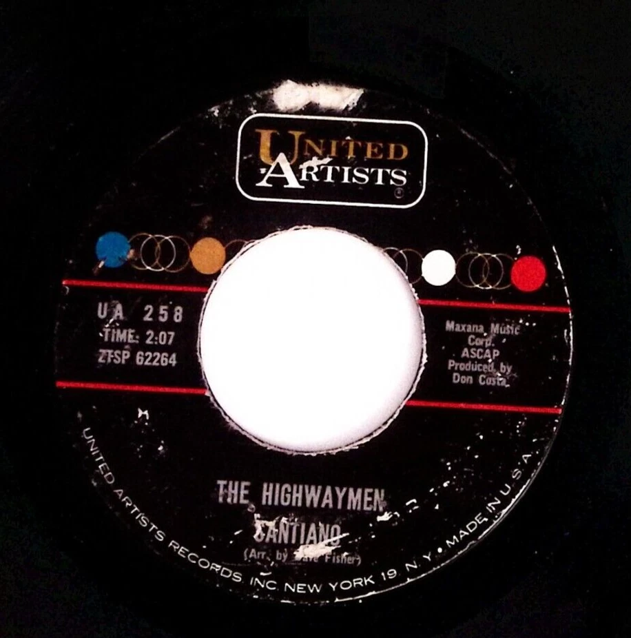THE HIGHWAYMEN MICHAEL/SANTIANO  UNITED ARTISTS RECORDS  VINYL 45 72-10 Foto 1 de 3