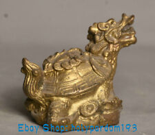 2.2" Ancient Chinese Copper Brass Dynasty Dragon Tortoise Turtle Wealtn Statue