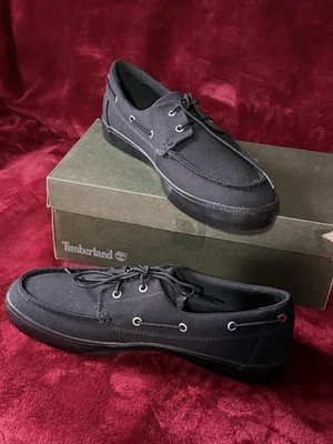 Hombres Timberland Newport Bay Lona Barco/Zapatos Oxford EE. UU. Talla 9m Negros Nuevos Foto 1 de 4
