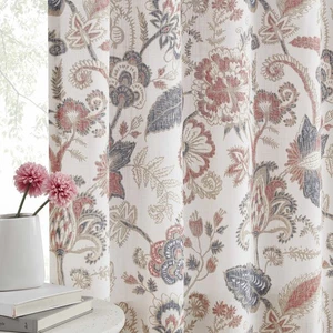 Jacobean Floral Semi-Sheer Curtains, 52"x84", Light Filtering Window Treatment - Picture 1 of 7