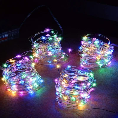 Paquete de 4 luces de hadas de Navidad multicolores 50 Leds mini tira LED a batería Foto 1 de 4