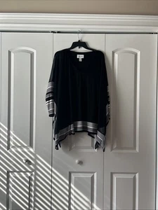 Joseph Ribkoff Top Damen US 18 schwarz weiß gestreift Netz transparent gefüttert lockere Passform - Bild 1 von 4