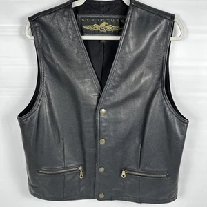 Structure Vest Waistcoat Large Black Leather Pockets Classic V-Neck Metal Button - Picture 1 of 10