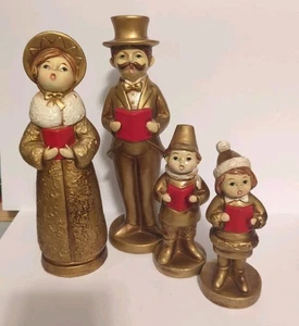 Vintage Weihnachten Pappmaché Komposition Karolinger Familie Figuren 10" Japan GOLD - Bild 1 von 5