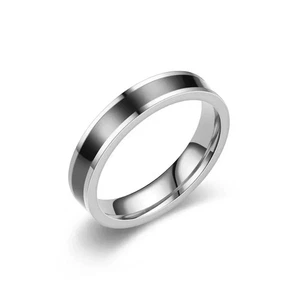 Minimalist 4mm Black Titanium Steel Modern Style Ring Band - Picture 1 of 1