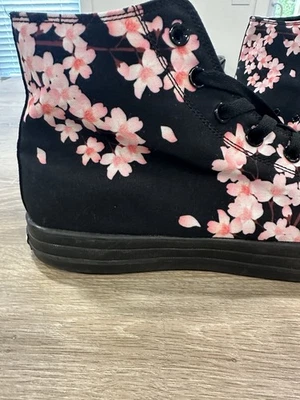 RAAD Shop Size 12 Pink Flowers & Black high top canvas shoes - Image 1 of 4