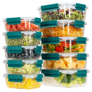 Glass Food Containers With Snap Lock Lids Airtight Set 10 Green Houszy - Picture 1 of 7