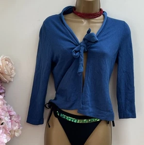 Fenn Wright Manson Royal Blue Silk Trim Fine Wool Viscose Cardigan UK 12 - Picture 1 of 17