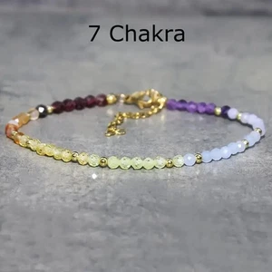 Natural 7 Chakra Gemstone Crystal Adjustable 3MM Bracelet Anklet Boho Healing - Picture 1 of 7