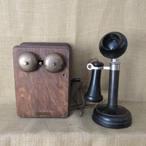 Antique Kellogg Candle Stick Telephone & Ringer Wall Box ~ Appears Complete FPOR - Picture 1 of 24