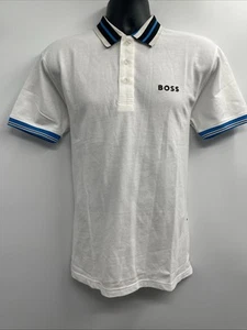 Polo Hugo Boss Para Hombre Pima Cotten Slim-Fit Blanco/Azul Oxford Talla Grande - Imagen 1 de 11