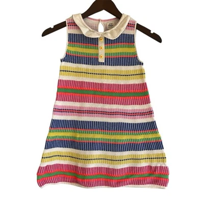 迷你紧身女孩纹理针织连衣裙尺寸 6-7Y 彩色条纹领 — 第 1/4 张图片