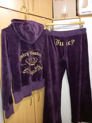 Juicy Couture  Purple Velour Cotton Blend Tracksuit Set jacket XL Pants XL USA - Image 1 of 4