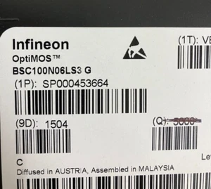 BSC100N06LS3GATMA1 INFINEON MOSFET N-CH 60V 12A/50A TDSON SMD ROHS 12 PIECES - Picture 1 of 1